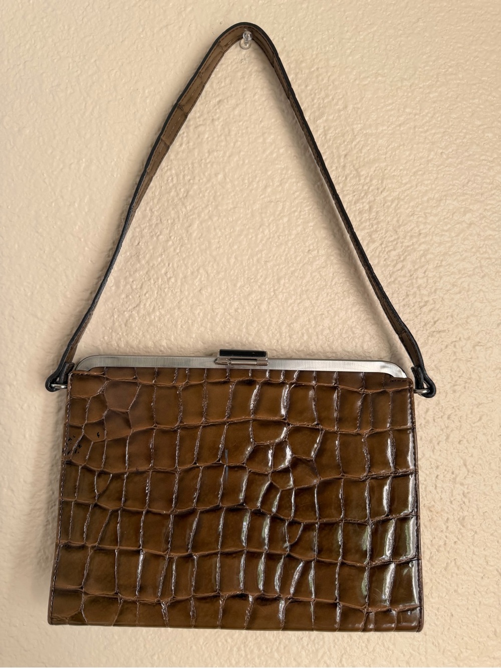 Vintage ESPRIT Brown Croc-Embossed Leather Shoulder Bag